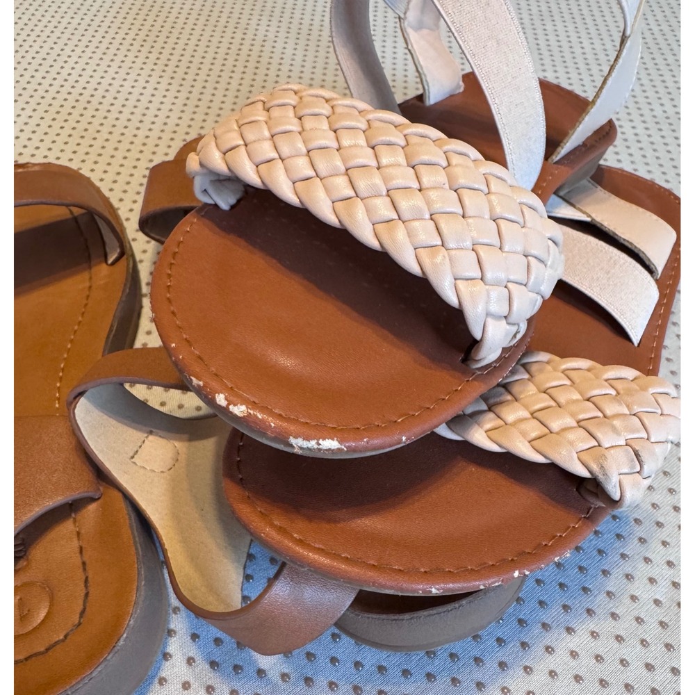 Girls Sandals Bundle Brown Buckle Strappy & Tan Braided Elastic Size 1 / 34 - Picture 3 of 3